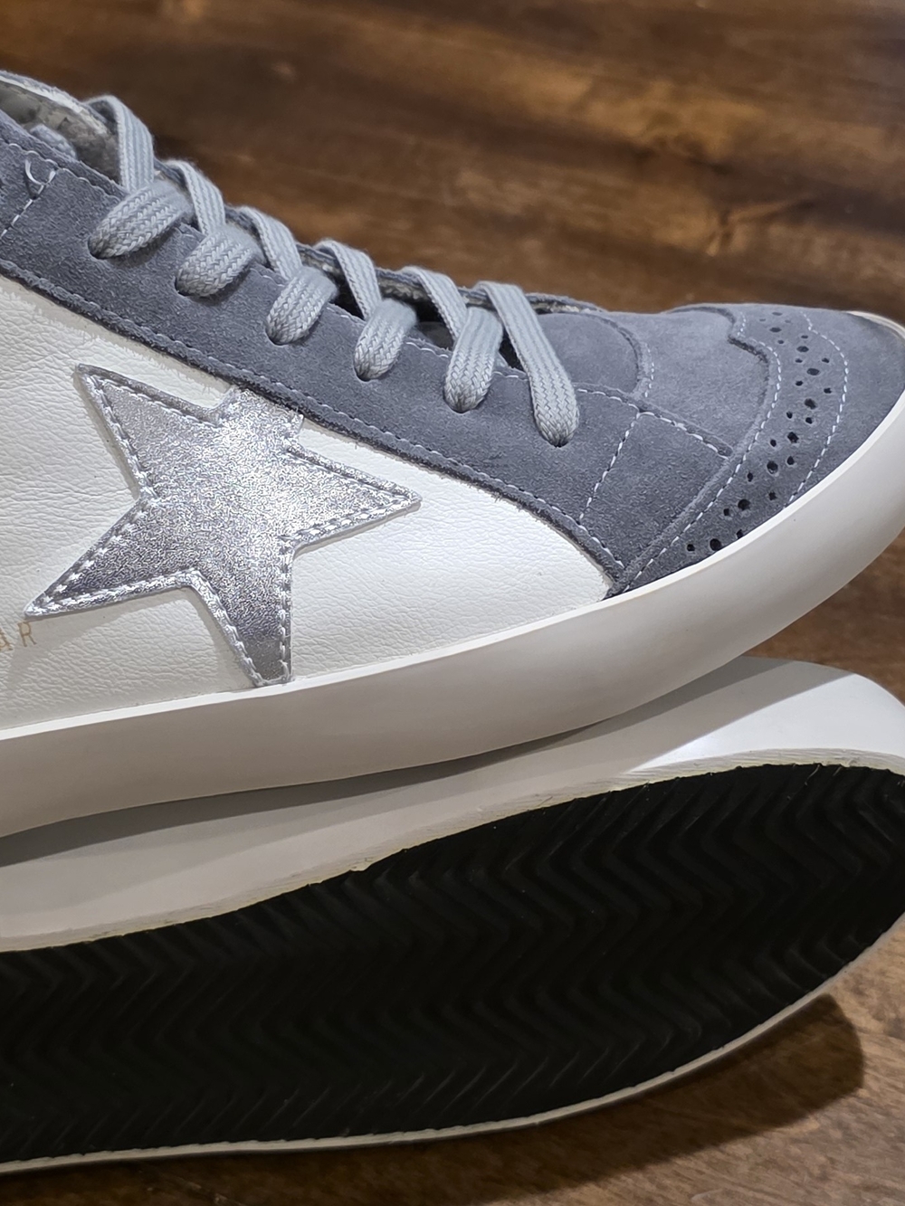 MAKE OFFER -Gray Suede & White Leather Sneakers with Silver Star